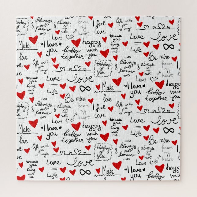 Love phrases, doodle hearts, valentines pattern. jigsaw puzzle (Vertical)