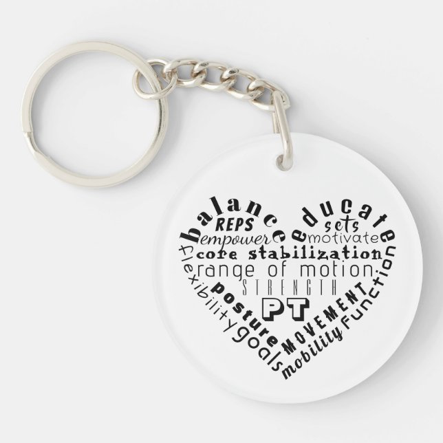 Love Physical Therapy Heart Word Art Keychain (Front)