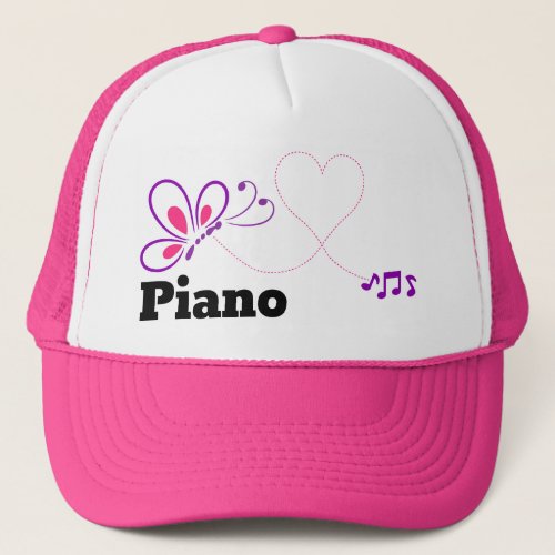 Love Piano Pink Purple Butterfly Heart Music Notes Trucker Hat