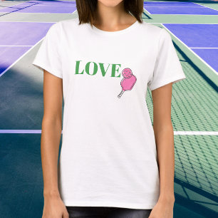 LOVE Pickleball / Green LOVE with Pink Paddle Ball T-Shirt