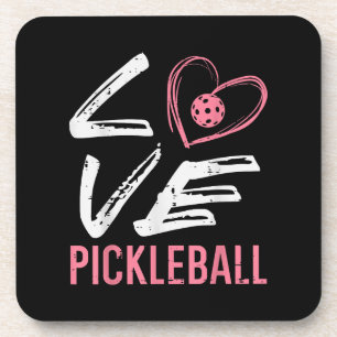 Love Pickleball Heart Pickle Ball Women Girls Kids Beverage Coaster