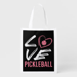 Love Pickleball Heart Pickle Ball Women Girls Kids Grocery Bag