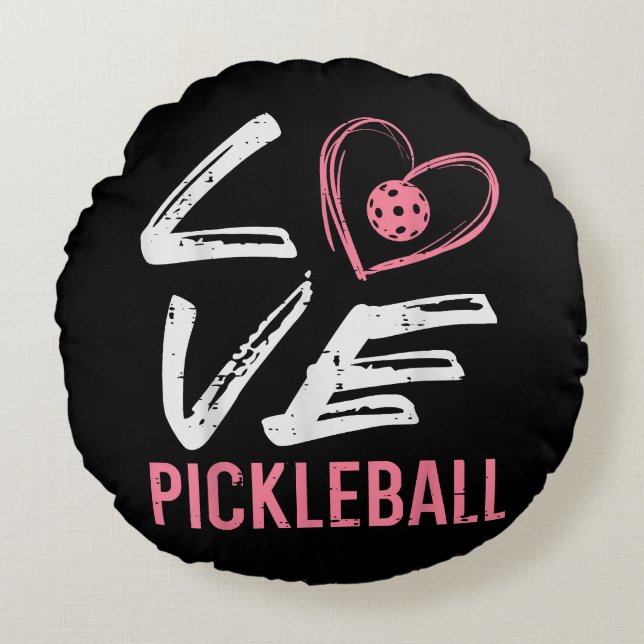 Love Pickleball Heart Pickle Ball Women Girls Kids Round Pillow (Front)
