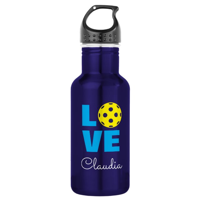 LOVE pickleball water bottle with custom name (Front)