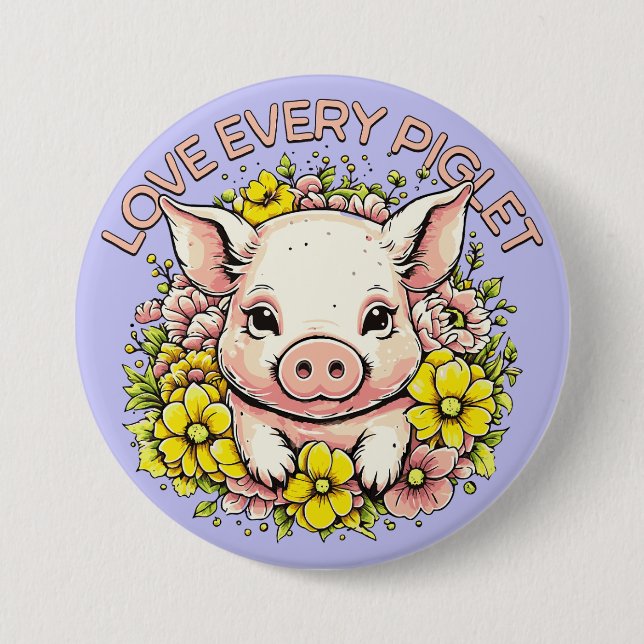 Love Pigs in Flowers Button (Front)