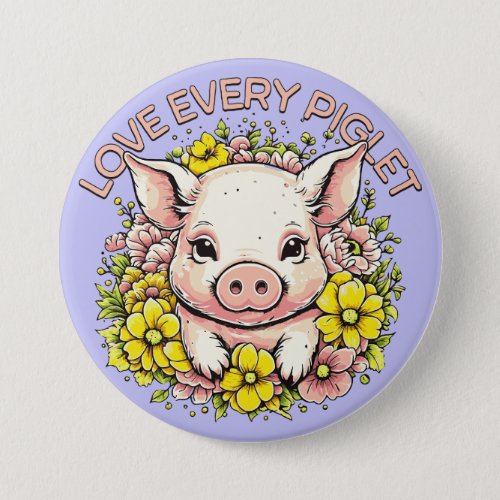 Love Pigs in Flowers Button