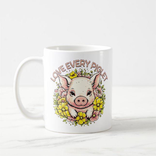 Love Pigs in Flowers Coffee Mug (Left)