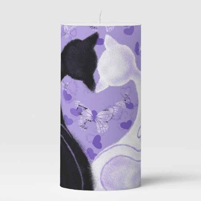 Love Pillar Candle Cats Couple Herat (Front)