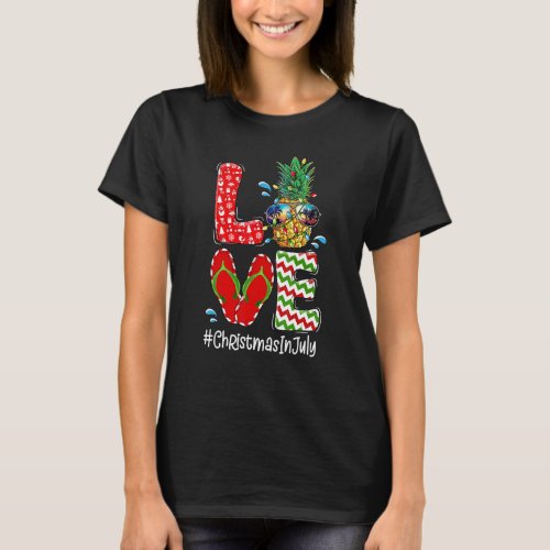 Love Pineapple Christmas Lights Sunglasses Aloha H T_Shirt