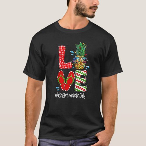 Love Pineapple Christmas Lights Sunglasses Aloha H T_Shirt