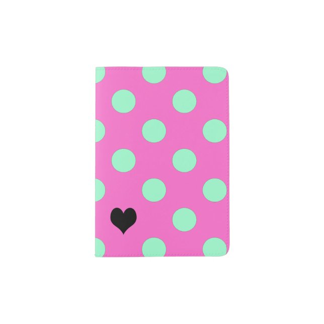 Love Pink And Mint Polka Dots Passport Holder (Front)