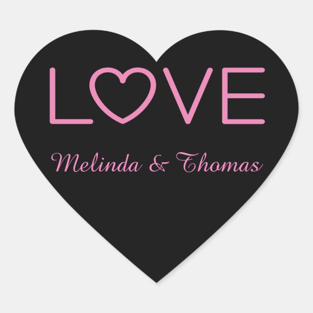 Love Pink & Black Personalized Name Sticker / Seal (Front)