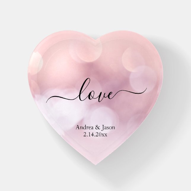 LOVE | Pink Bokeh Shimmer Personalized  Paperweight (Front)