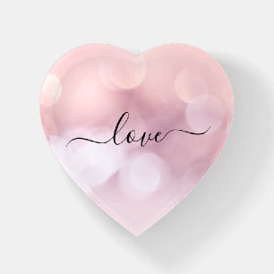 LOVE Pink Bokeh Shimmer Valentine Paperweight
