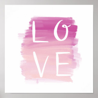 Love Pink Brush Modern Calligraphy Valentine Art Poster