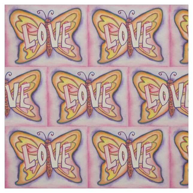 Love Pink Butterfly Inspirational Fabric Material (Swatch)