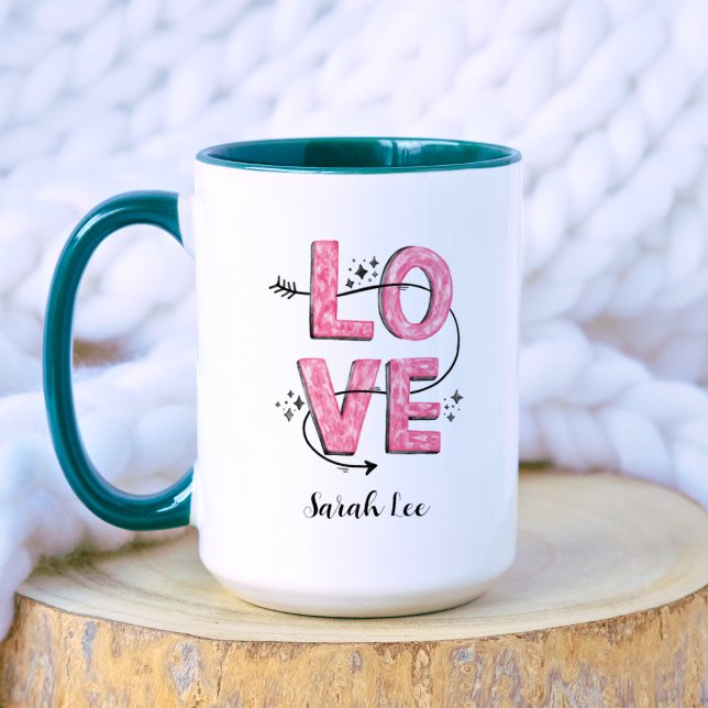 Love | Pink Cute Super Mom Typography  Mug (Front)