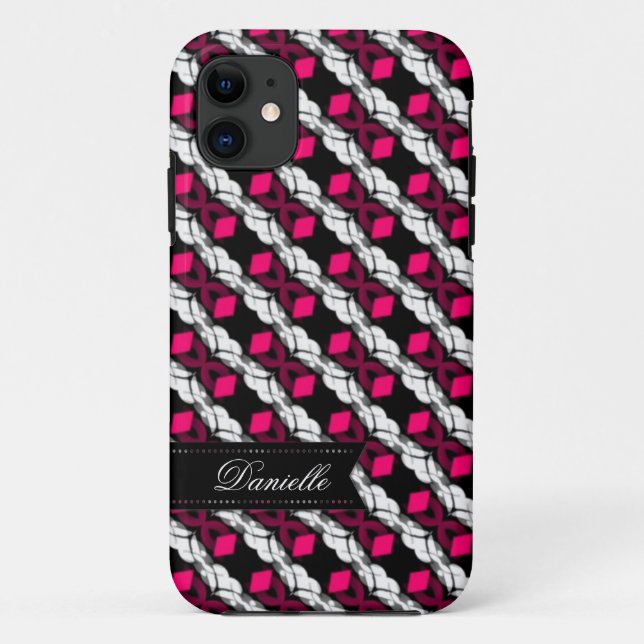 Love Pink Diamonds on Black Pattern iPhone 5 Case (Back)