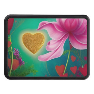 Love -Pink Flowers and Hearts *personalize* Hitch Cover