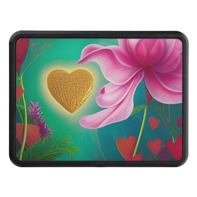 Love -Pink Flowers and Hearts *personalize*   Hitch Cover (Front)