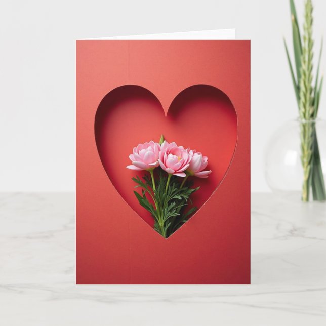 Love Pink Flowers Heart Card (Front)