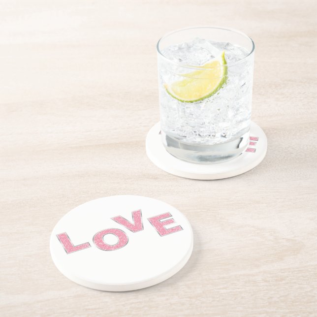 Love Pink Glitter Coaster (Side)
