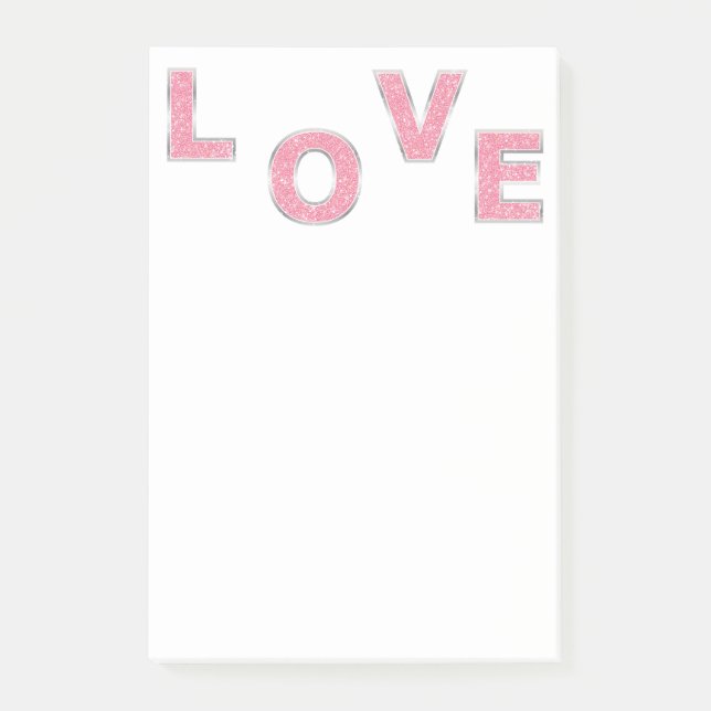 Love Pink Glitter Post-it Notes (Front)