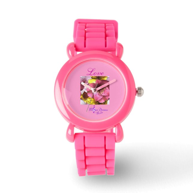 "Love" Pink Glitter Strap Watch (Front)