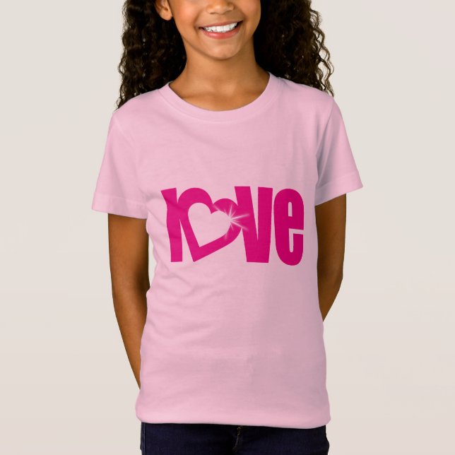 "love" pink heart kids t-shirt top (Front)