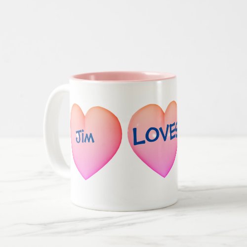 Love Pink Heart Personalized Two_Tone Coffee Mug