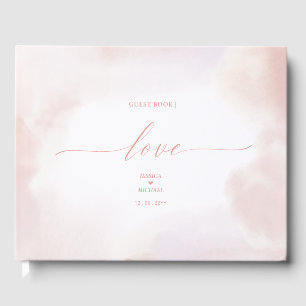 Love Pink Heart & Watercolor Wedding Guest Book