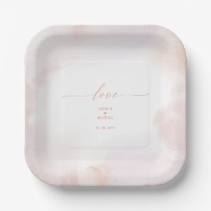 Love   Pink Heart & Watercolor Wedding Reception  Paper Plates