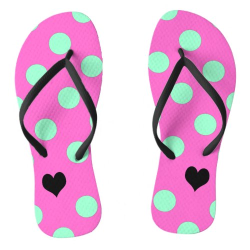 Love Pink  Mint Polka Dot Bridal Shower Party Flip Flops