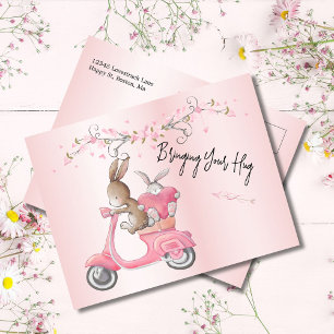 Love  Pink Moped Hearts Postcard