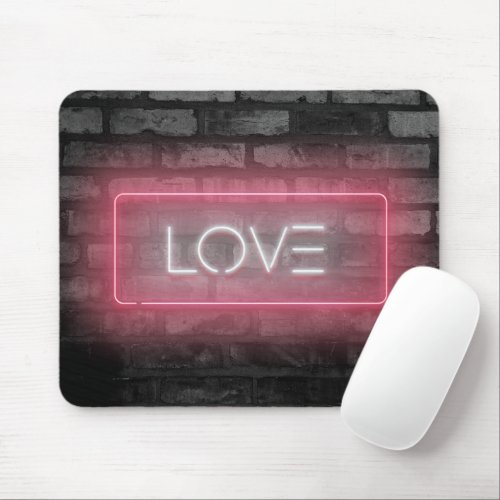 LOVE Pink Neon Sign Mouse Pad