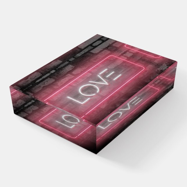 LOVE Pink Neon Sign Paperweight (Angled)