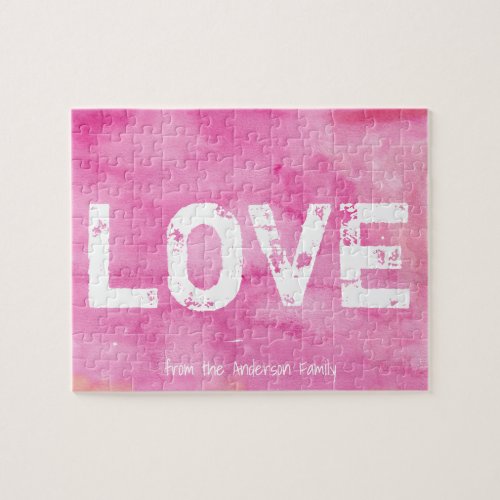 LOVE  Pink Personalized Family Valentines Day Jigsaw Puzzle