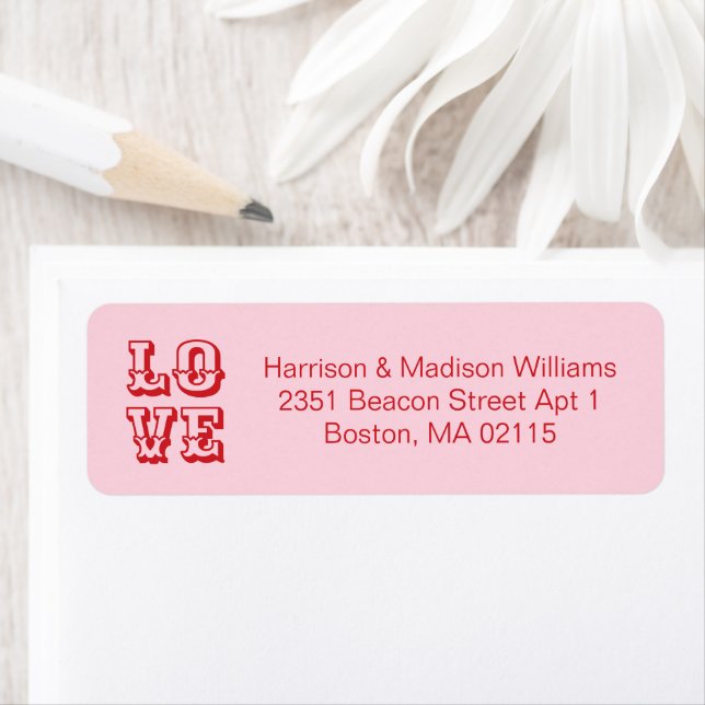 Love pink red modern fun typography custom label (Insitu)