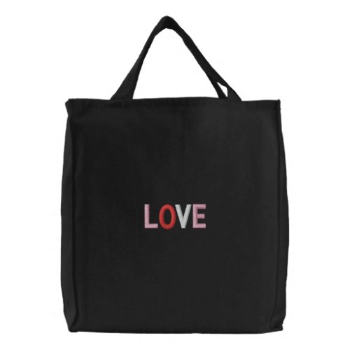 Love Pink Red Typography Valentines Embroidered Tote Bag
