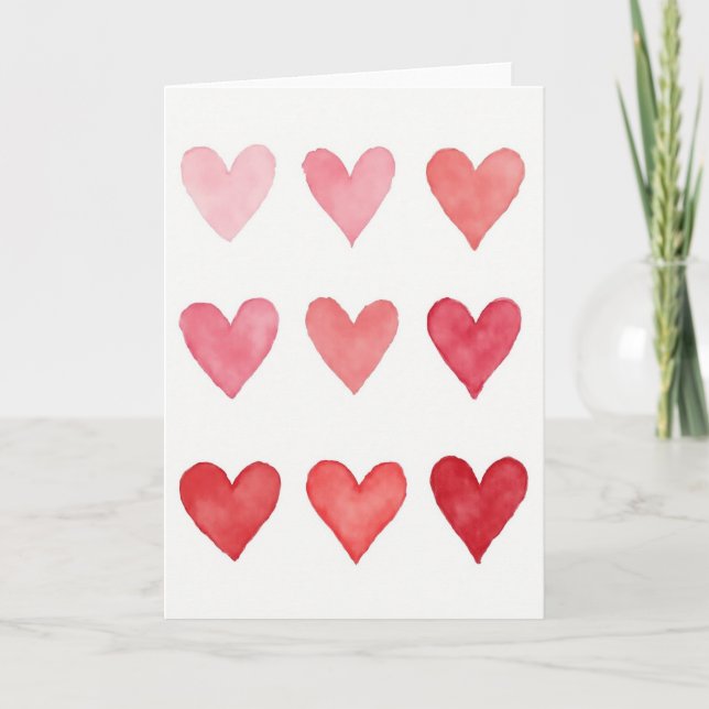 Love Pink Red Watercolor Hearts Card (Front)