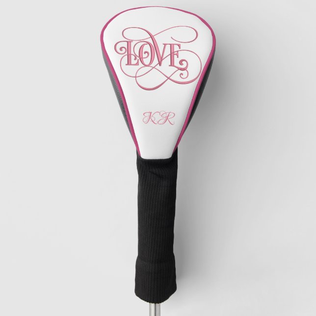 Love Pink Romantic Swirly Monogrammed Golf Head Cover (Front)