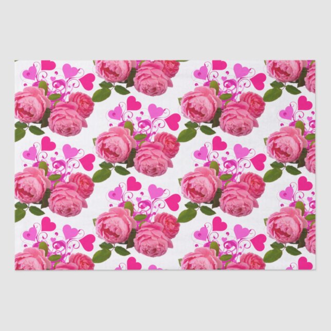 Love Pink Rose Floral Pattern Tissue Paper (Front)