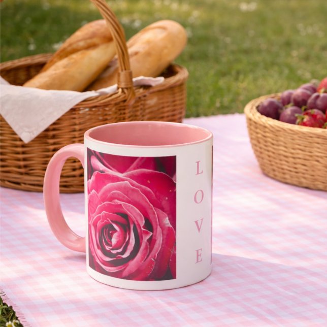 Love Pink Roses 11oz Two-Tone Mug Pink (Pink Roses Mug)