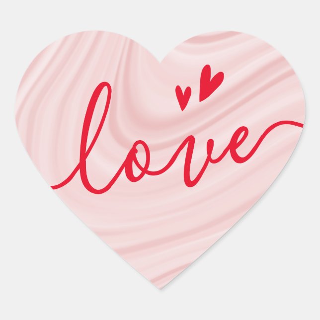 Love - pink satin swirls Valentine's Day Heart Sticker (Front)