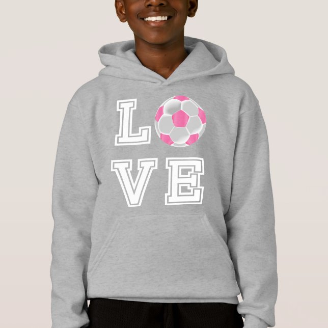 Love Pink Soccer Ball - White Letters  Hoodie (Front)