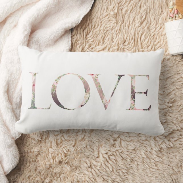 LOVE Pink Soft Florals Romantic Valentine's Day Lumbar Pillow (Blanket)