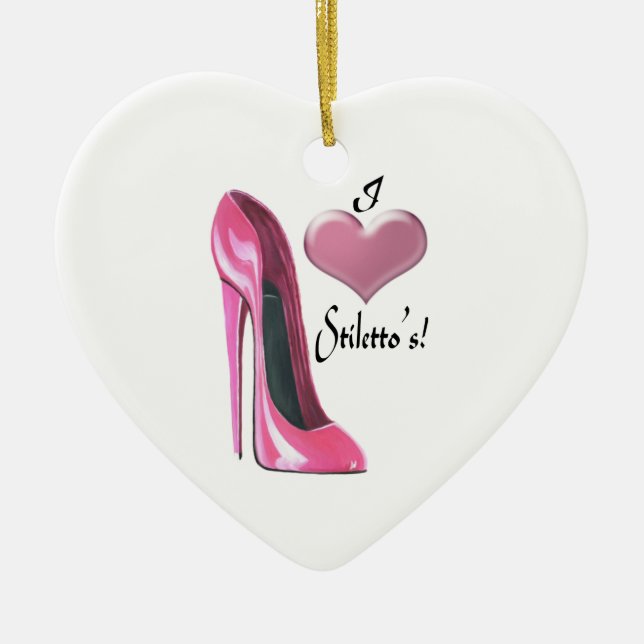 Love Pink Stiletto Shoe and 3D Heart Ornament (Front)