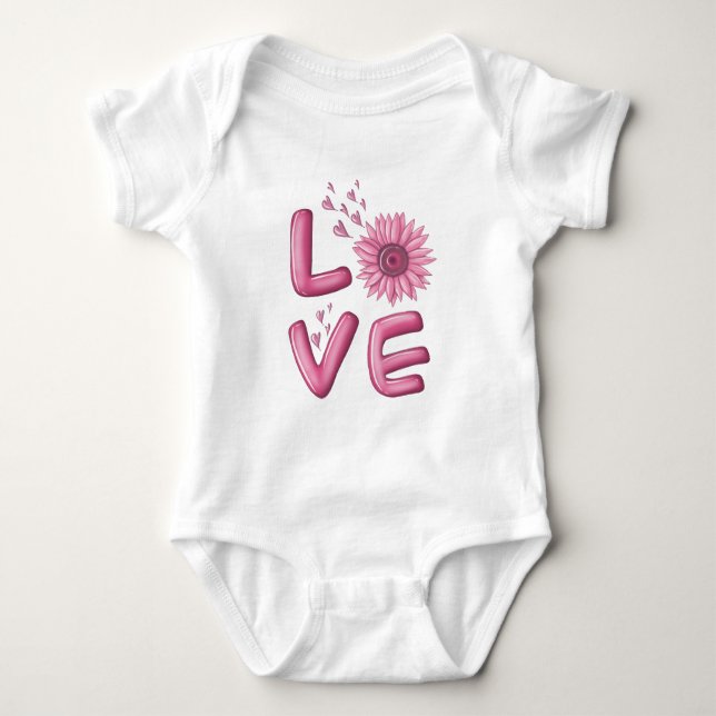 Love Pink Sunflower  Baby Bodysuit (Front)
