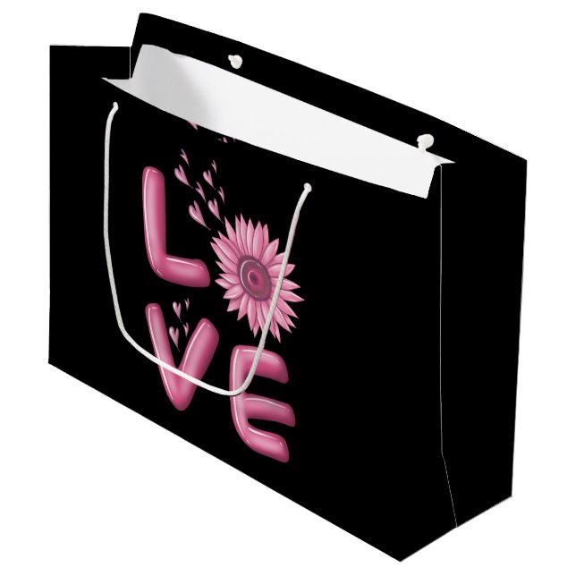 Love Pink Sunflower     Large Gift Bag (Front Angled)