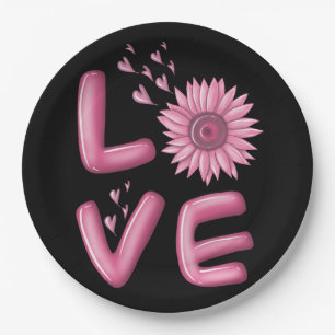 Love Pink Sunflower Round  Paper Plates